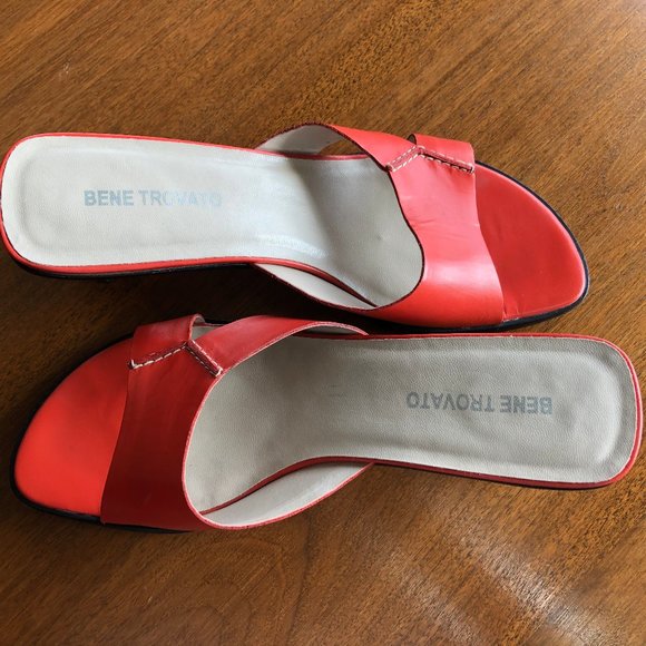 Bene Trovato Shoes - BENE TROVATO Orange Leather Slides 8.5 Vintage